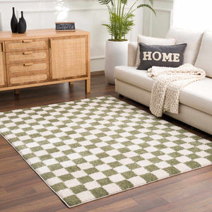 Canika Green Checkered Washable Plush Rug