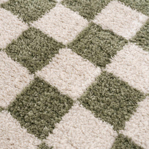 Canika Green Checkered Washable Plush Rug