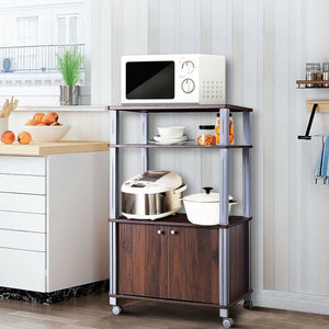 Modern 3-Shelf Kitchen Baker’s Rack Cart on Wheels in Brown Wood Finish