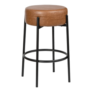 Paola Modern Minimalist Round Backless Metal/Vegan Leather Cushioned Bar Stool