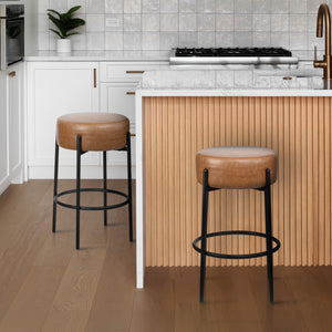 Paola Modern Minimalist Round Backless Metal/Vegan Leather Cushioned Bar Stool