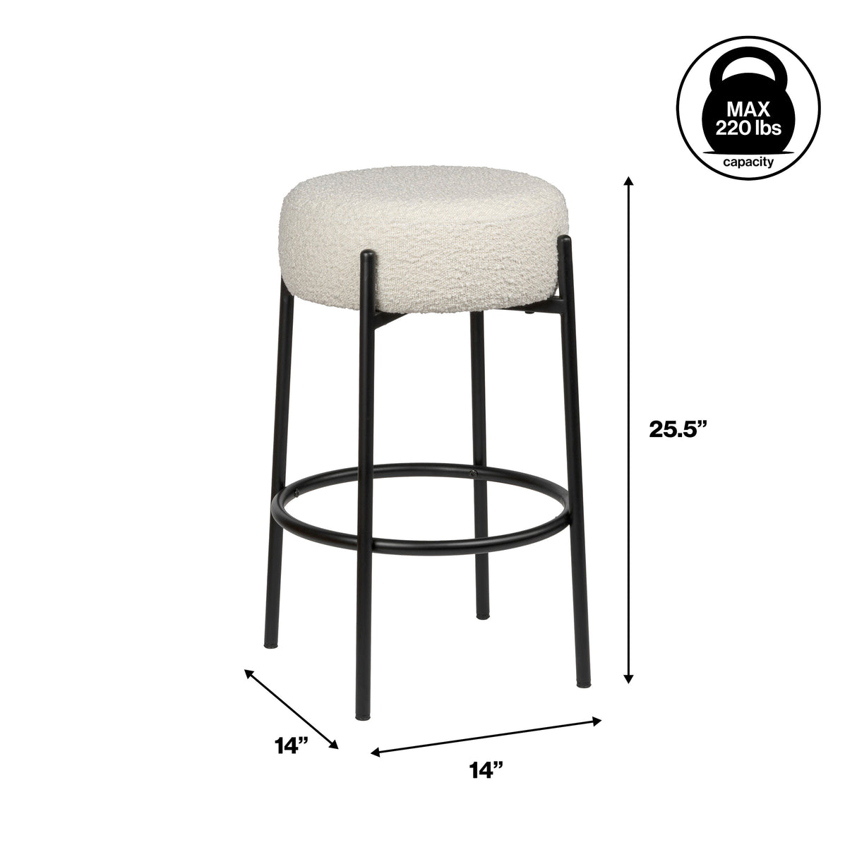 Paola Modern Minimalist Round Backless Metal/Bouclé Cushioned Counter Stool