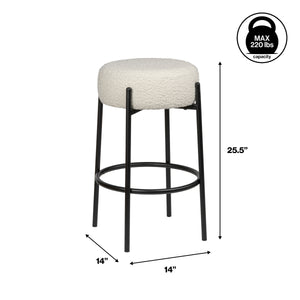 Paola Modern Minimalist Round Backless Metal/Bouclé Cushioned Counter Stool