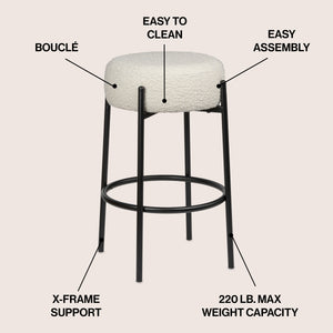 Paola Modern Minimalist Round Backless Metal/Bouclé Cushioned Counter Stool
