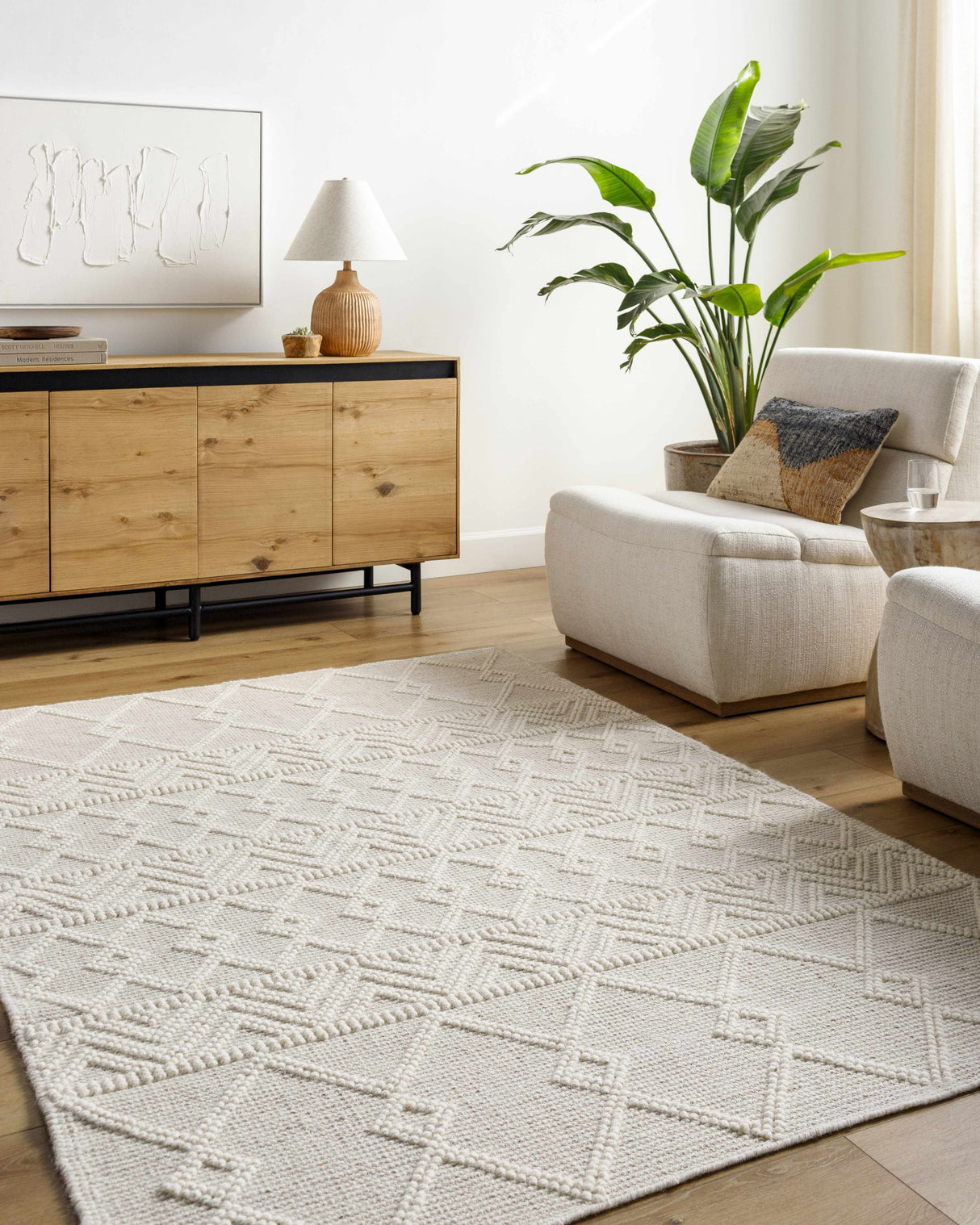 Caelum White Wool-Blend Rug