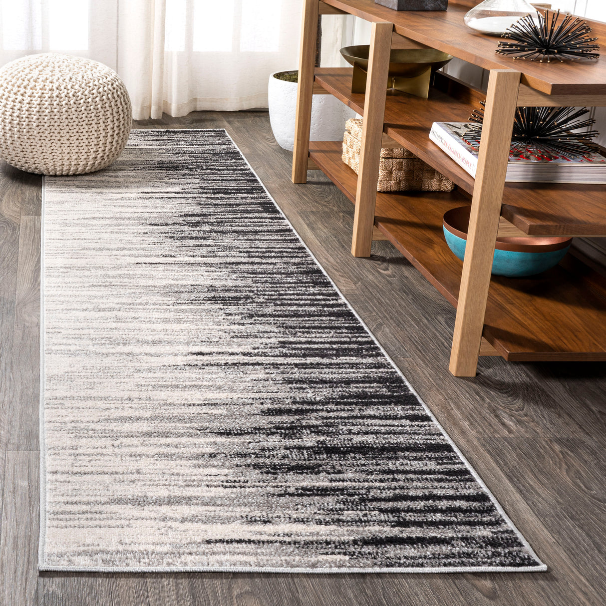 Linear Modern Half-Stripe Runner Rug