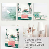 California Travel Wall Art Set. Pink Bus, Lifeguard, Surfers