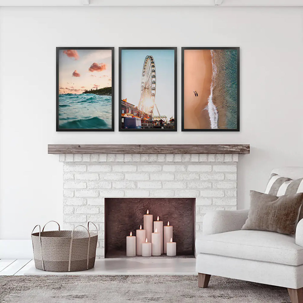 California Travel Wall Art Prints. Ferris Wheel, Ocean Sunset