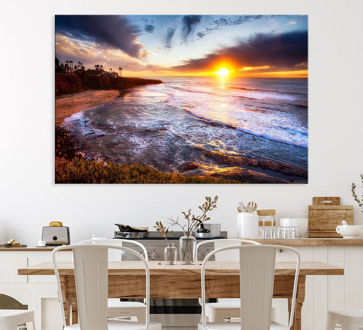 California Coastline Sunset Canvas Art for Beach House Decor