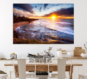 California Coastline Sunset Canvas Art for Beach House Decor