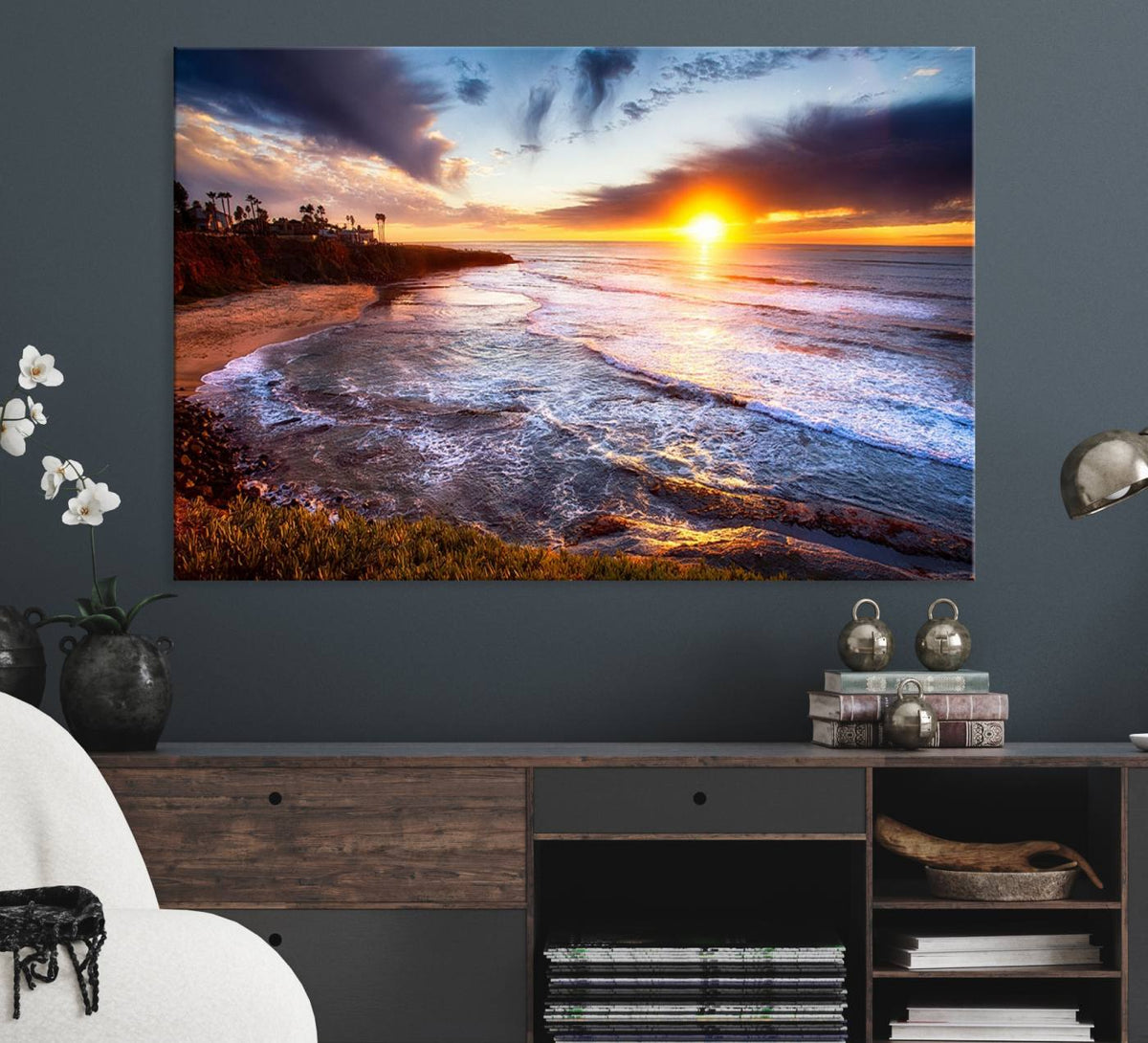 California Coastline Sunset Canvas Art for Beach House Decor