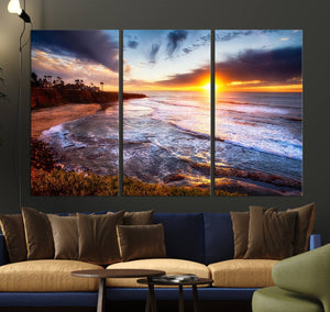 California Coastline Sunset Canvas Art for Beach House Decor