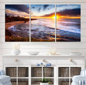 California Coastline Sunset Canvas Art for Beach House Decor