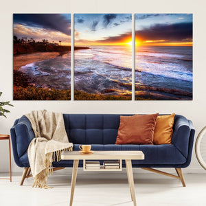 California Coastline Sunset Canvas Art for Beach House Decor