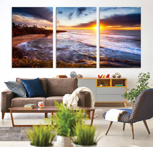 California Coastline Sunset Canvas Art for Beach House Decor