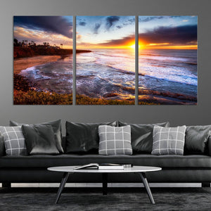 California Coastline Sunset Canvas Art for Beach House Decor