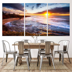 California Coastline Sunset Canvas Art for Beach House Decor