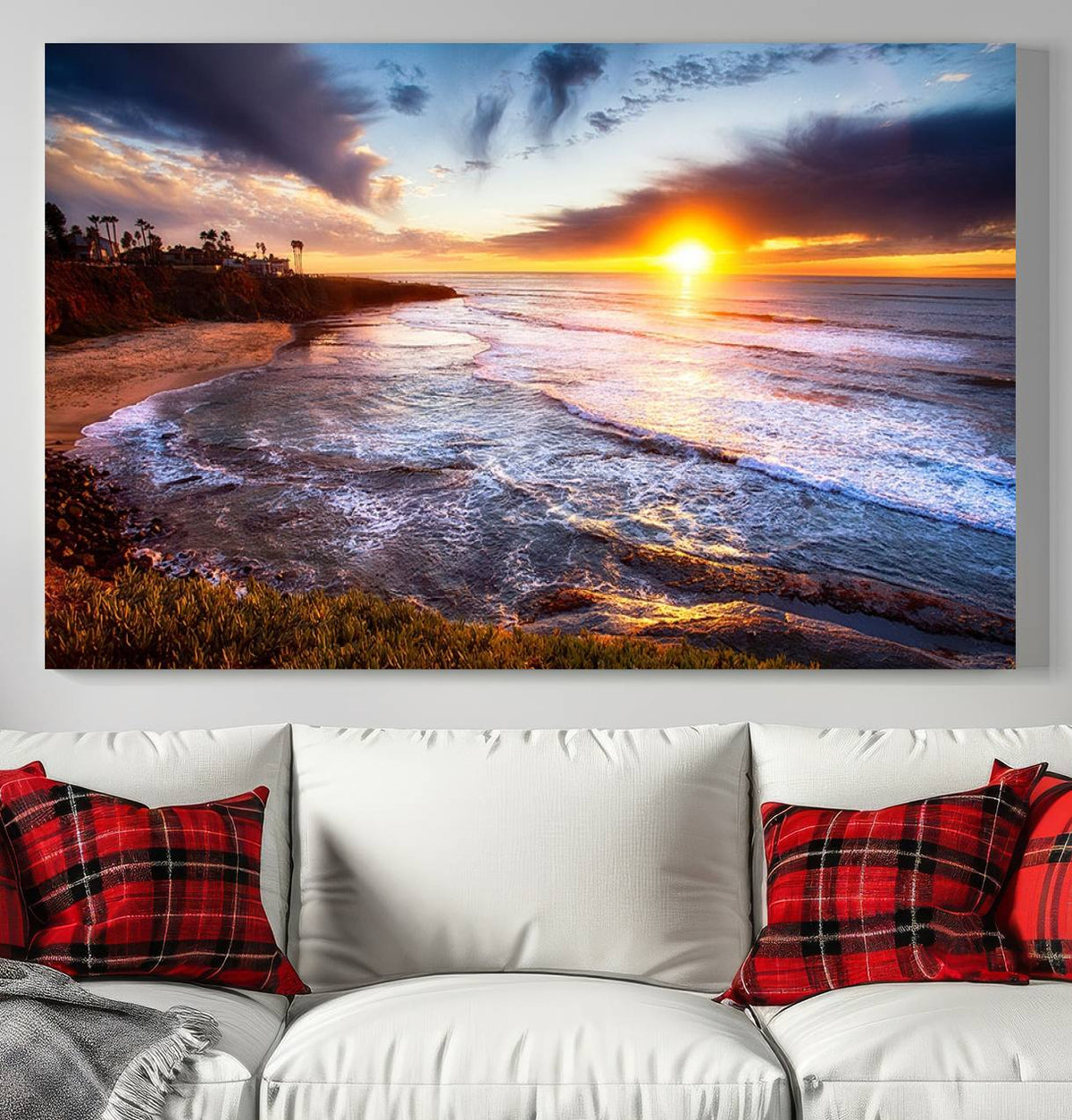 California Coastline Sunset Canvas Art for Beach House Decor