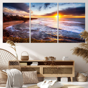 California Coastline Sunset Canvas Art for Beach House Decor