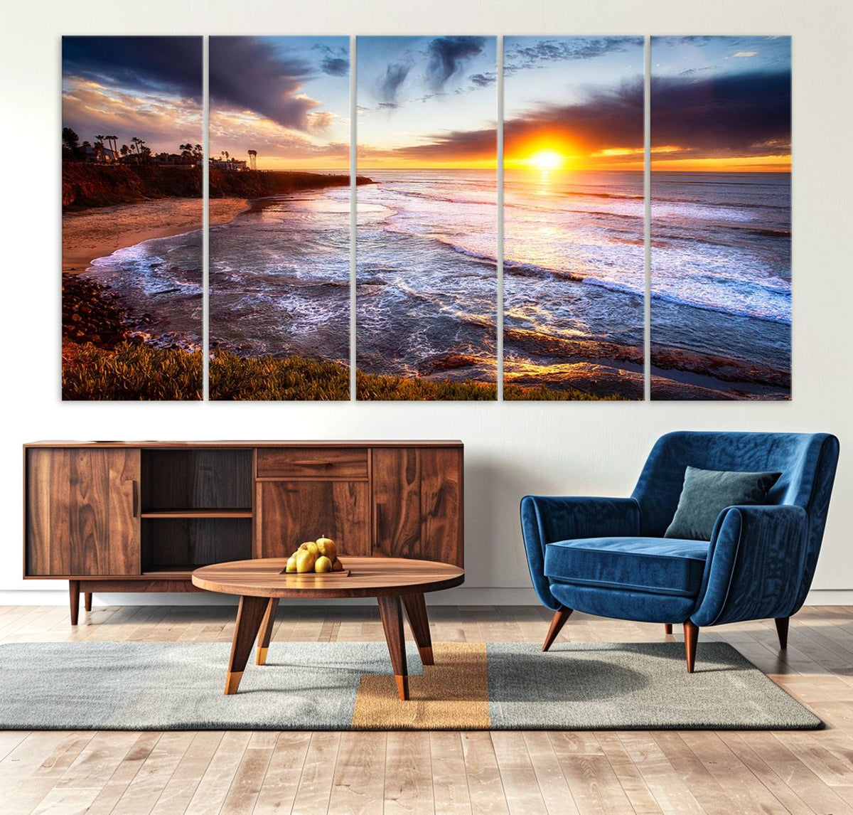 California Coastline Sunset Canvas Art for Beach House Decor