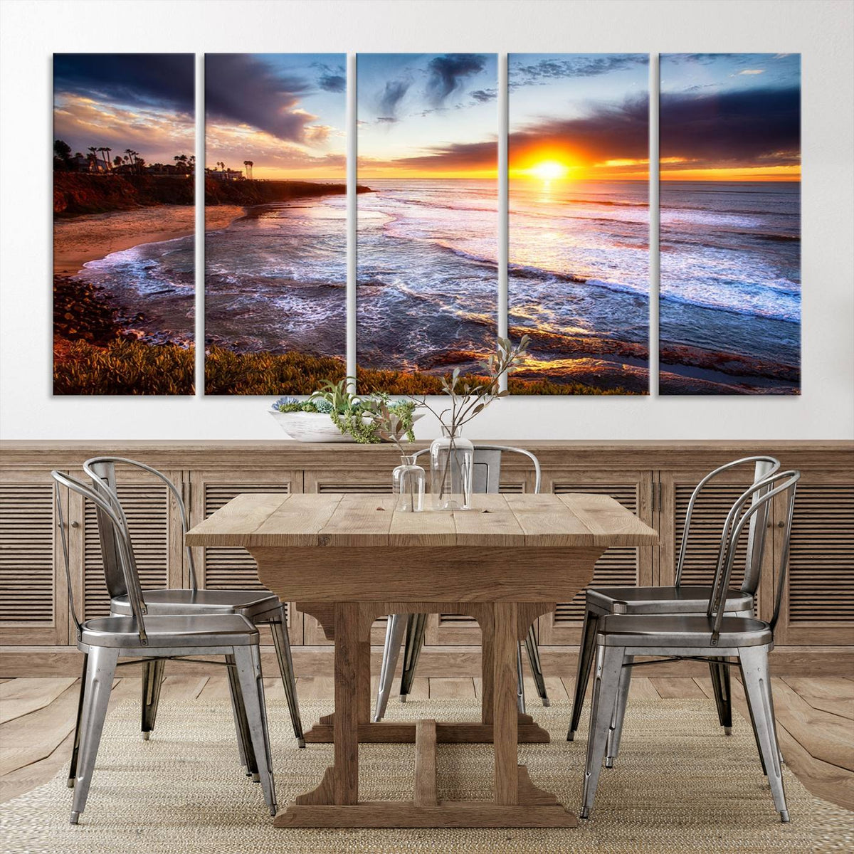 California Coastline Sunset Canvas Art for Beach House Decor