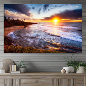 California Coastline Sunset Canvas Art for Beach House Decor