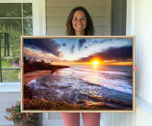 California Coastline Sunset Canvas Art for Beach House Decor