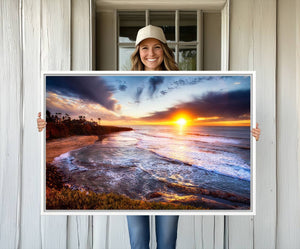 California Coastline Sunset Canvas Art for Beach House Decor