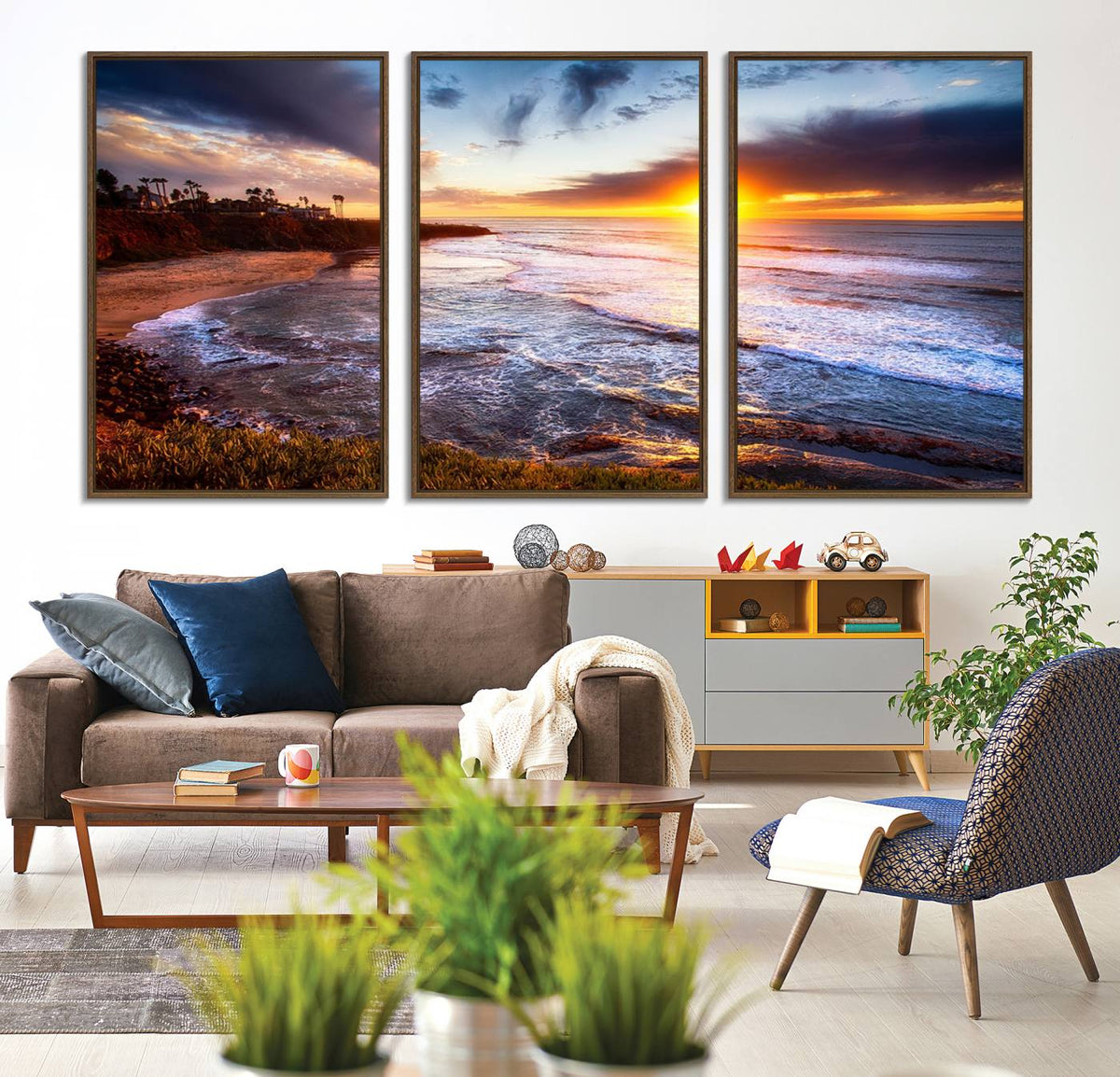 California Coastline Sunset Canvas Art for Beach House Decor