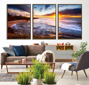 California Coastline Sunset Canvas Art for Beach House Decor