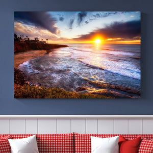 California Coastline Sunset Canvas Art for Beach House Decor
