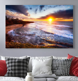 California Coastline Sunset Canvas Art for Beach House Decor