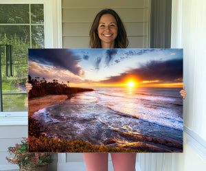 California Coastline Sunset Canvas Art for Beach House Decor