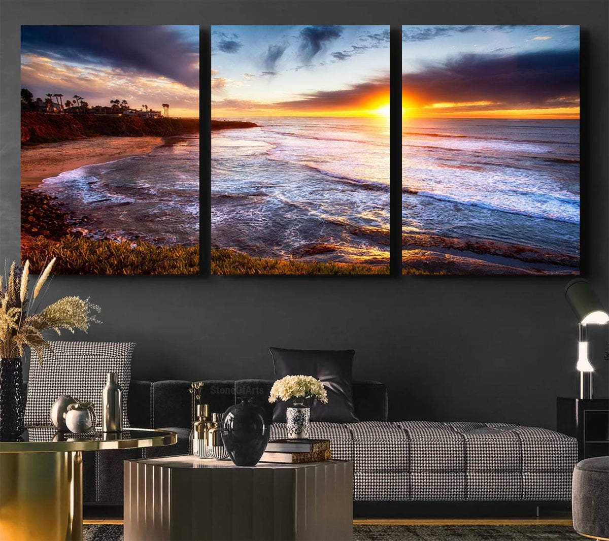 California Coastline Sunset Canvas Art for Beach House Decor