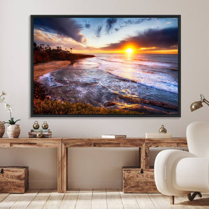 California Coastline Sunset Canvas Art for Beach House Decor