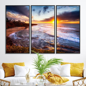California Coastline Sunset Canvas Art for Beach House Decor