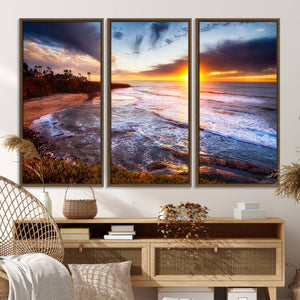 California Coastline Sunset Canvas Art for Beach House Decor