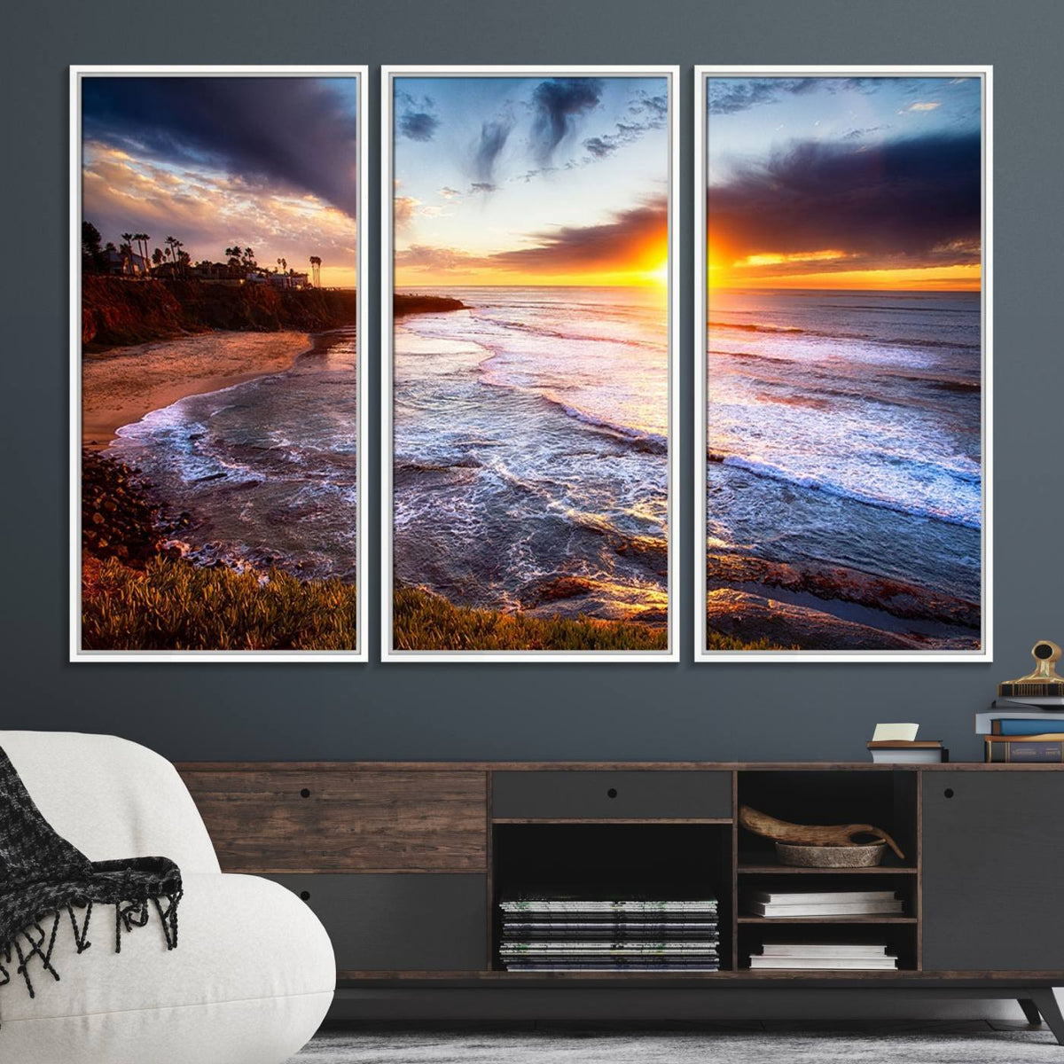 California Coastline Sunset Canvas Art for Beach House Decor