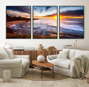 California Coastline Sunset Canvas Art for Beach House Decor