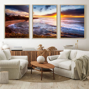 California Coastline Sunset Canvas Art for Beach House Decor