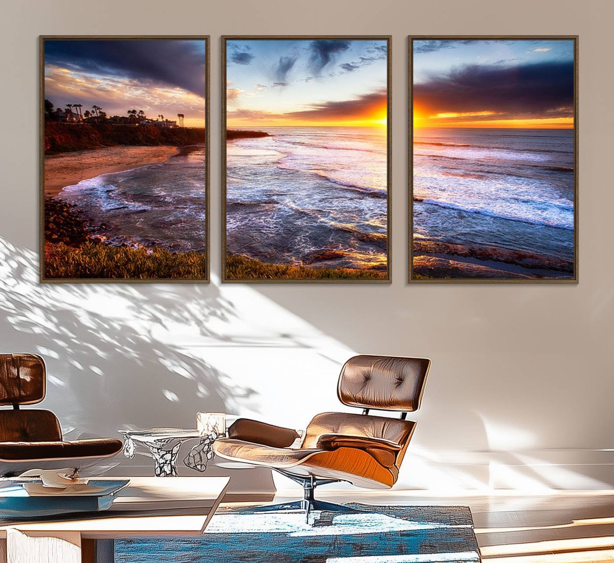 California Coastline Sunset Canvas Art for Beach House Decor