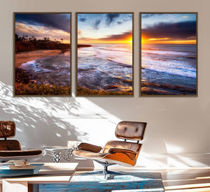 California Coastline Sunset Canvas Art for Beach House Decor