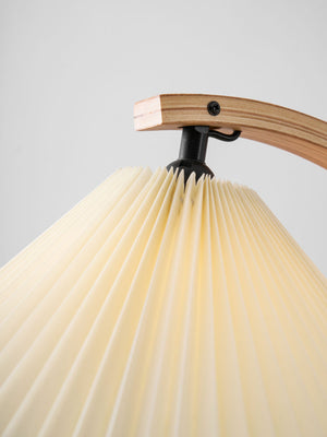 Arbora | Arc Floor Lamp with Beech Wood and Pleated Shade | Plug In Lamp for Living Room