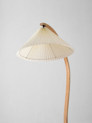 Arbora | Arc Floor Lamp with Beech Wood and Pleated Shade | Plug In Lamp for Living Room
