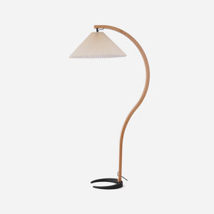 Arbora | Arc Floor Lamp with Beech Wood and Pleated Shade | Plug In Lamp for Living Room