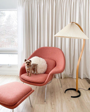 Arbora | Arc Floor Lamp with Beech Wood and Pleated Shade | Plug In Lamp for Living Room