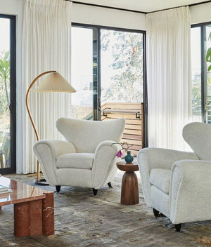 Arbora | Arc Floor Lamp with Beech Wood and Pleated Shade | Plug In Lamp for Living Room