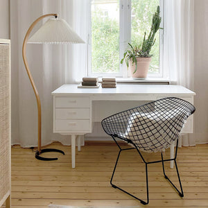 Arbora | Arc Floor Lamp with Beech Wood and Pleated Shade | Plug In Lamp for Living Room
