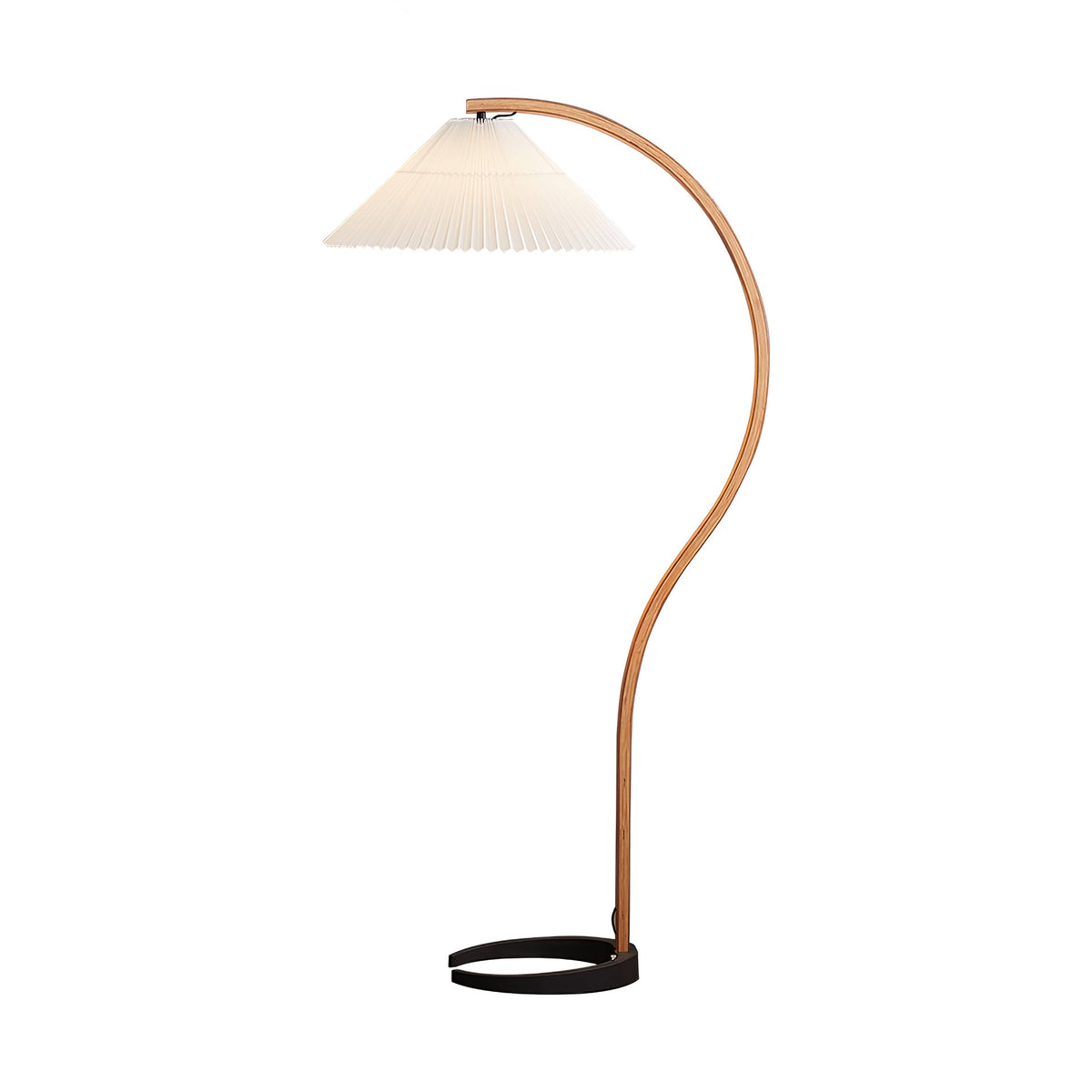 Arbora | Arc Floor Lamp with Beech Wood and Pleated Shade | Plug In Lamp for Living Room