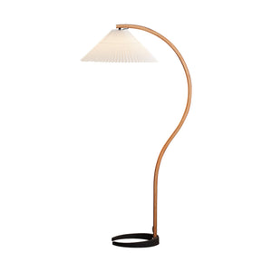 Arbora | Arc Floor Lamp with Beech Wood and Pleated Shade | Plug In Lamp for Living Room